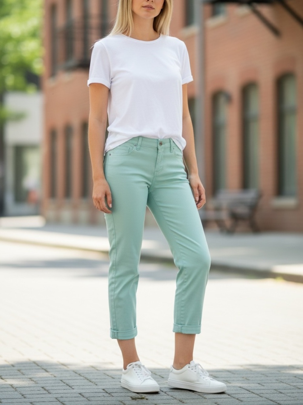 New York & Company Mint Green Crop Pants Women’s 4 Stretch